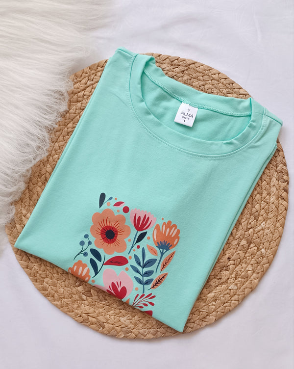 Camiseta Flores Colores Menta