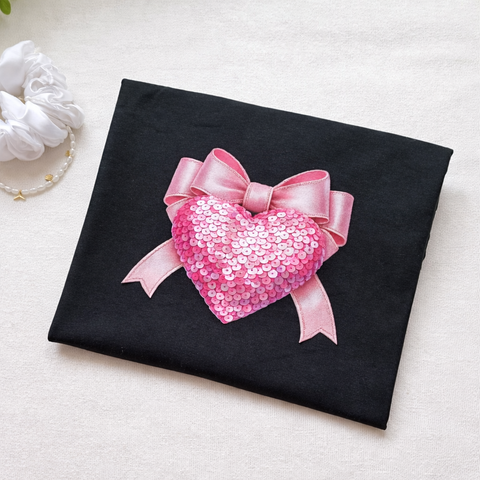 Camiseta Corazon Brillo Rosa