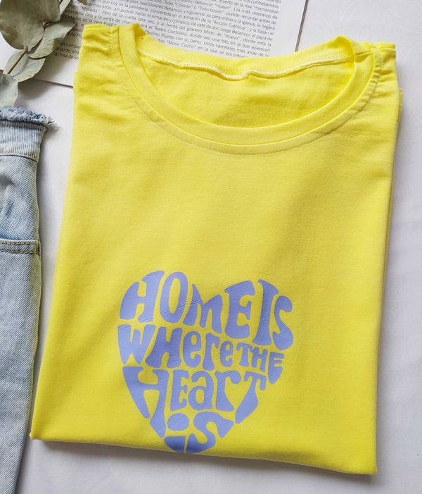 Camiseta corazon lila-Amarillo