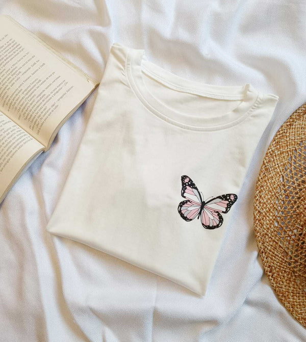 Camiseta Mariposa II-Blanco Hueso